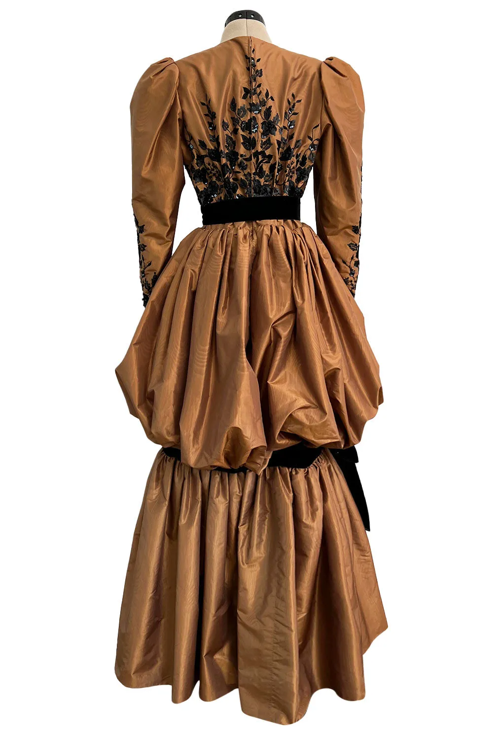 1982 Ady for Givenchy Haute Couture Gold Silk Taffeta Dress w Hand Done Sequin Detailing