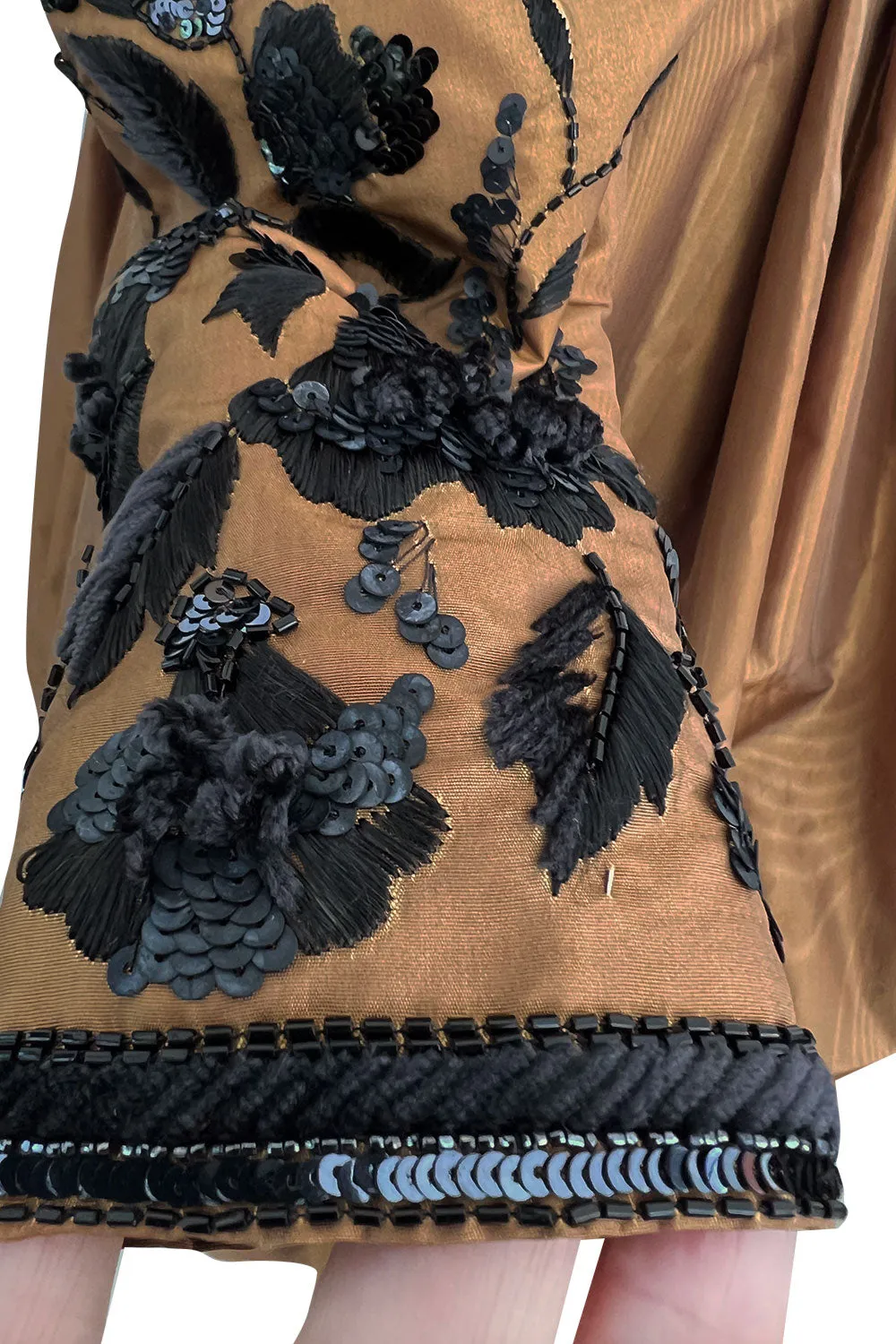 1982 Ady for Givenchy Haute Couture Gold Silk Taffeta Dress w Hand Done Sequin Detailing