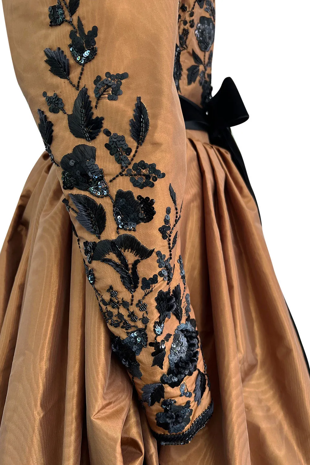 1982 Ady for Givenchy Haute Couture Gold Silk Taffeta Dress w Hand Done Sequin Detailing