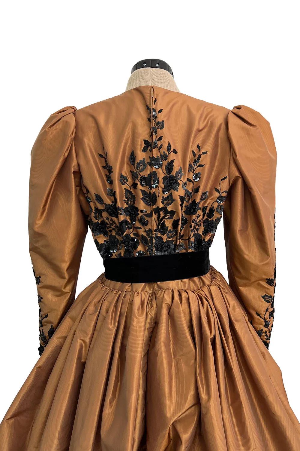 1982 Ady for Givenchy Haute Couture Gold Silk Taffeta Dress w Hand Done Sequin Detailing