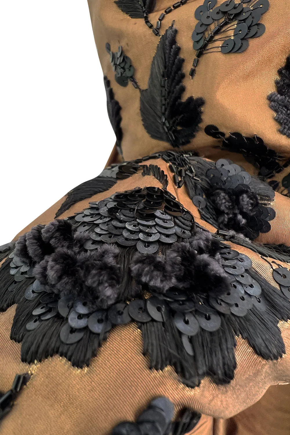 1982 Ady for Givenchy Haute Couture Gold Silk Taffeta Dress w Hand Done Sequin Detailing