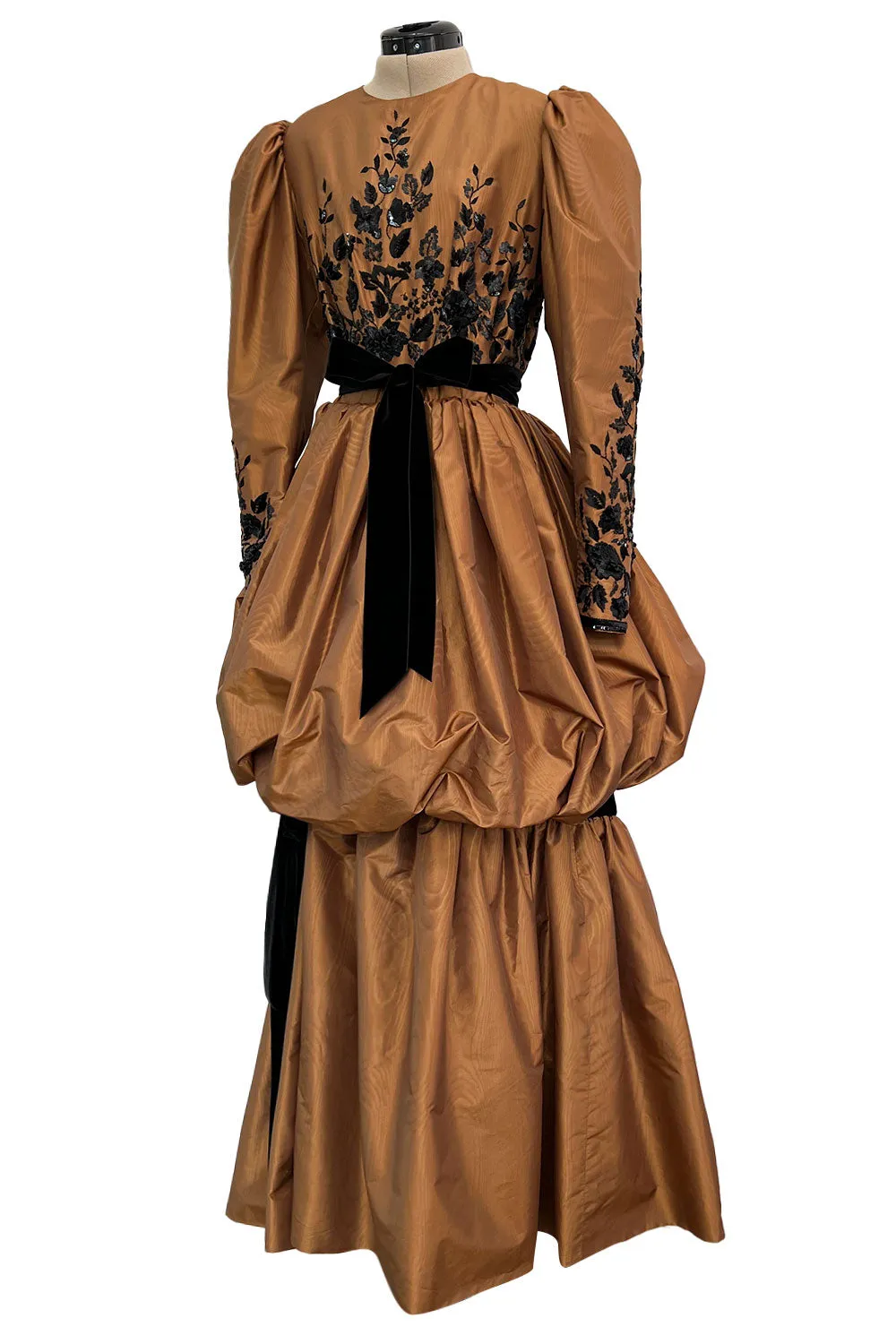 1982 Ady for Givenchy Haute Couture Gold Silk Taffeta Dress w Hand Done Sequin Detailing