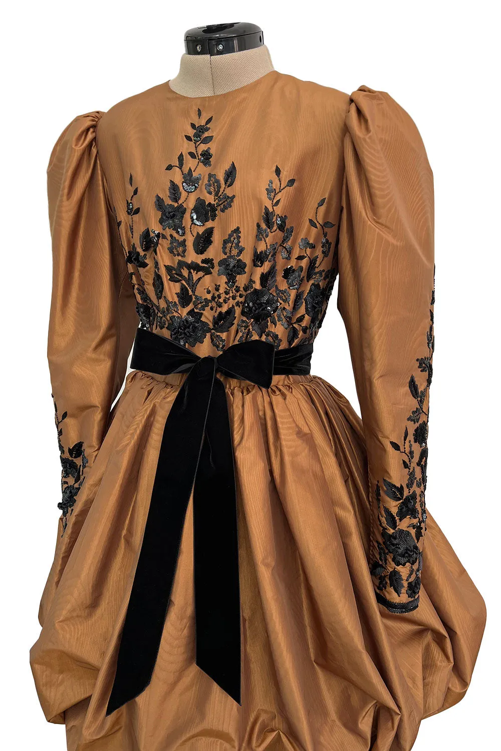 1982 Ady for Givenchy Haute Couture Gold Silk Taffeta Dress w Hand Done Sequin Detailing