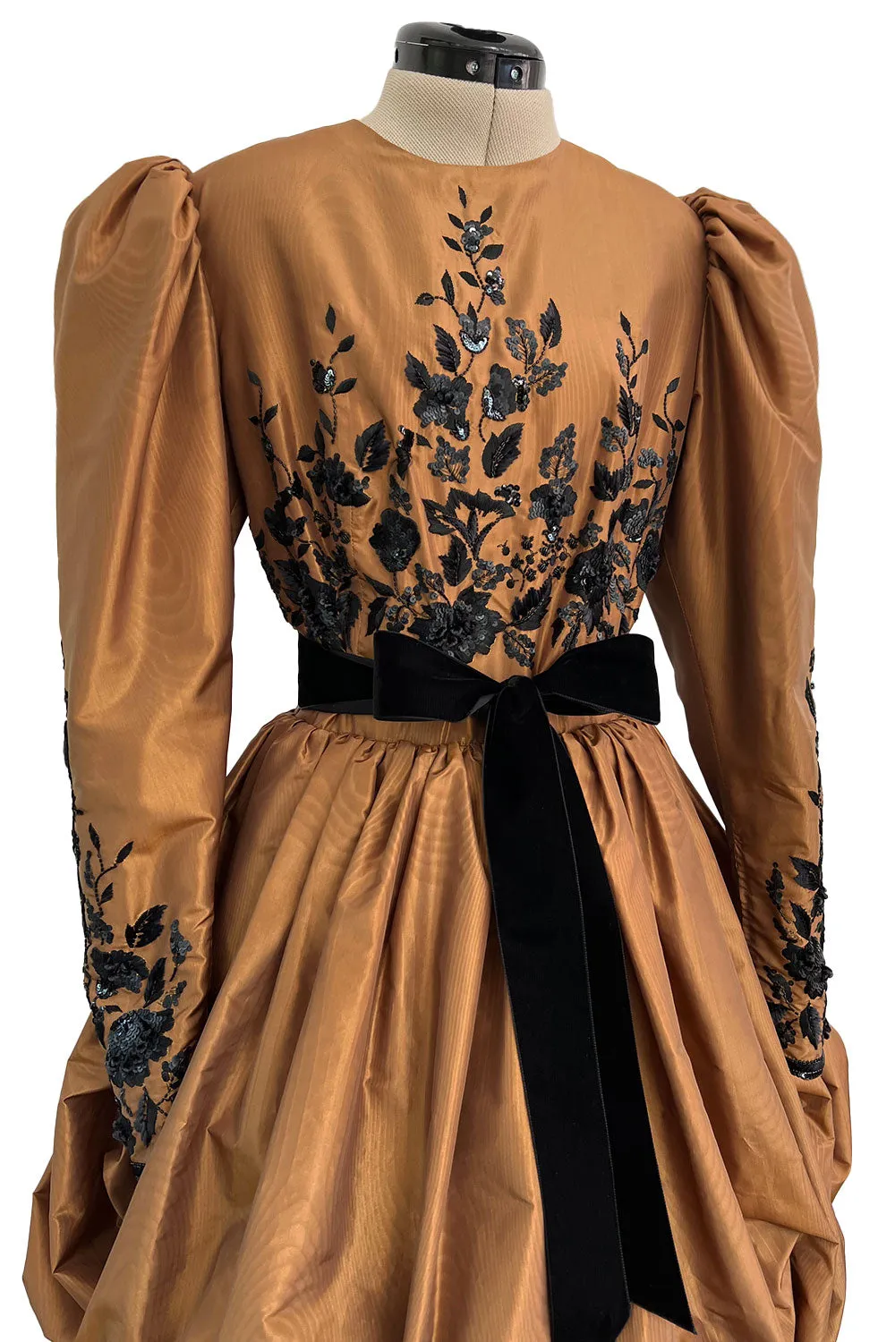 1982 Ady for Givenchy Haute Couture Gold Silk Taffeta Dress w Hand Done Sequin Detailing