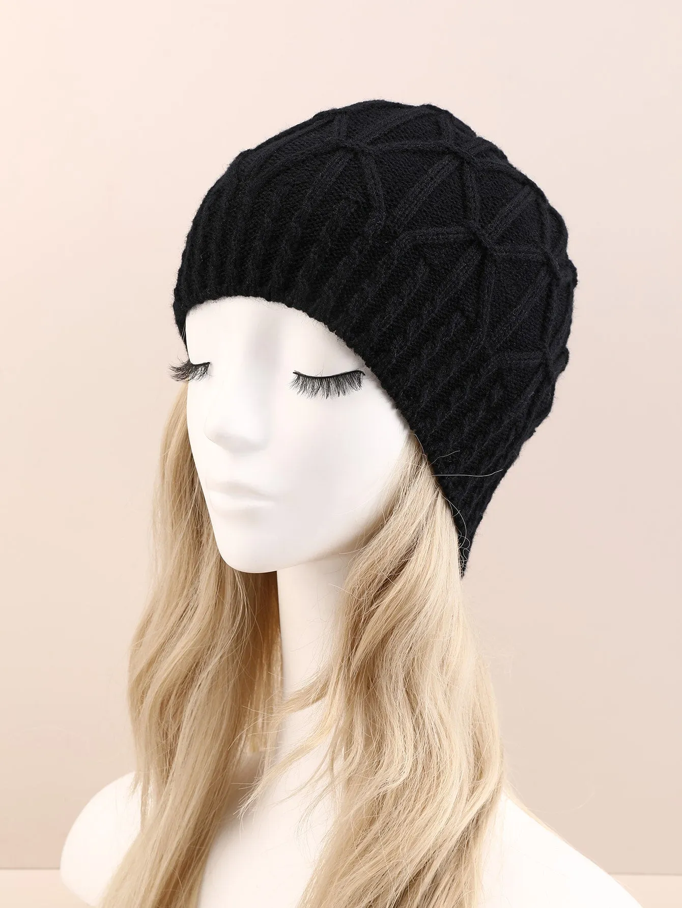 1pc Single Layer Knit Beanie Hat - Black