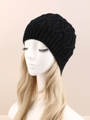 1pc Single Layer Knit Beanie Hat - Black