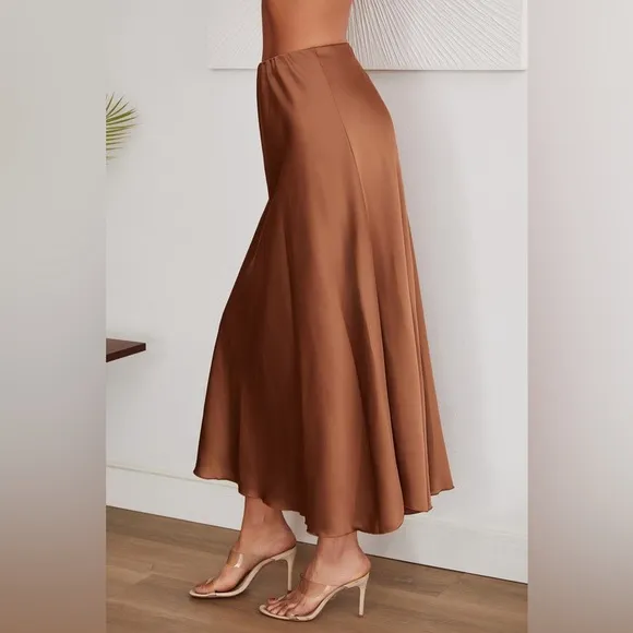 (3390-ARM) SOLID SILKY MAXI SKIRT