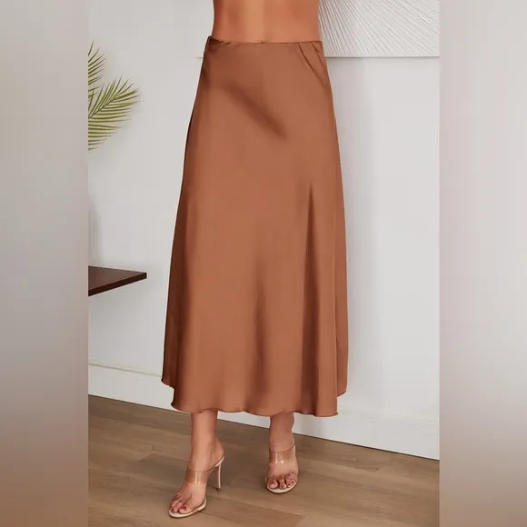 (3390-ARM) SOLID SILKY MAXI SKIRT