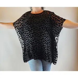 365 Days black semi-sheer top with Gorman-like velvet polka dots - One Size (fits up to 16)