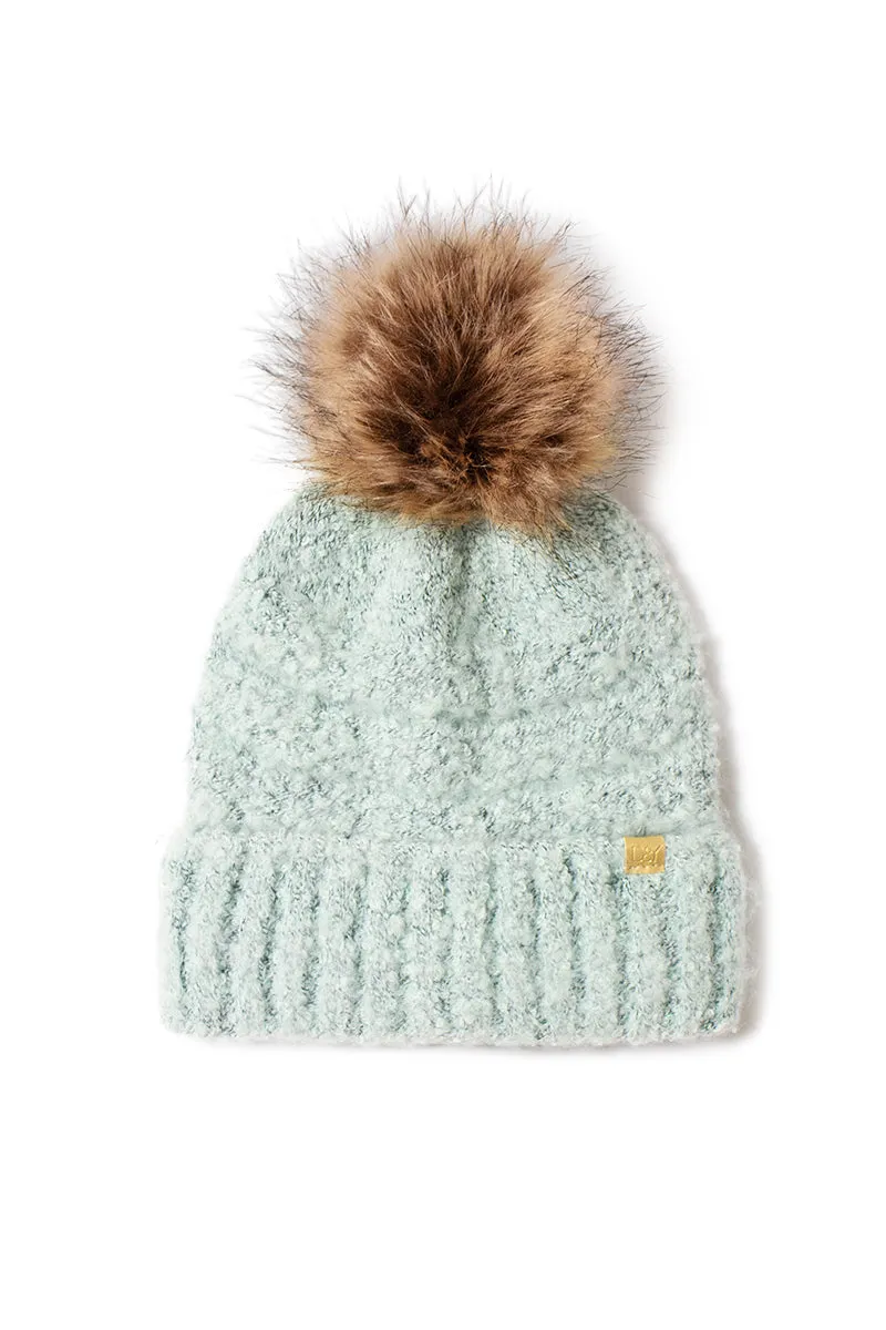 ABB1579 - Brushed boucle beanie with faux fur pom