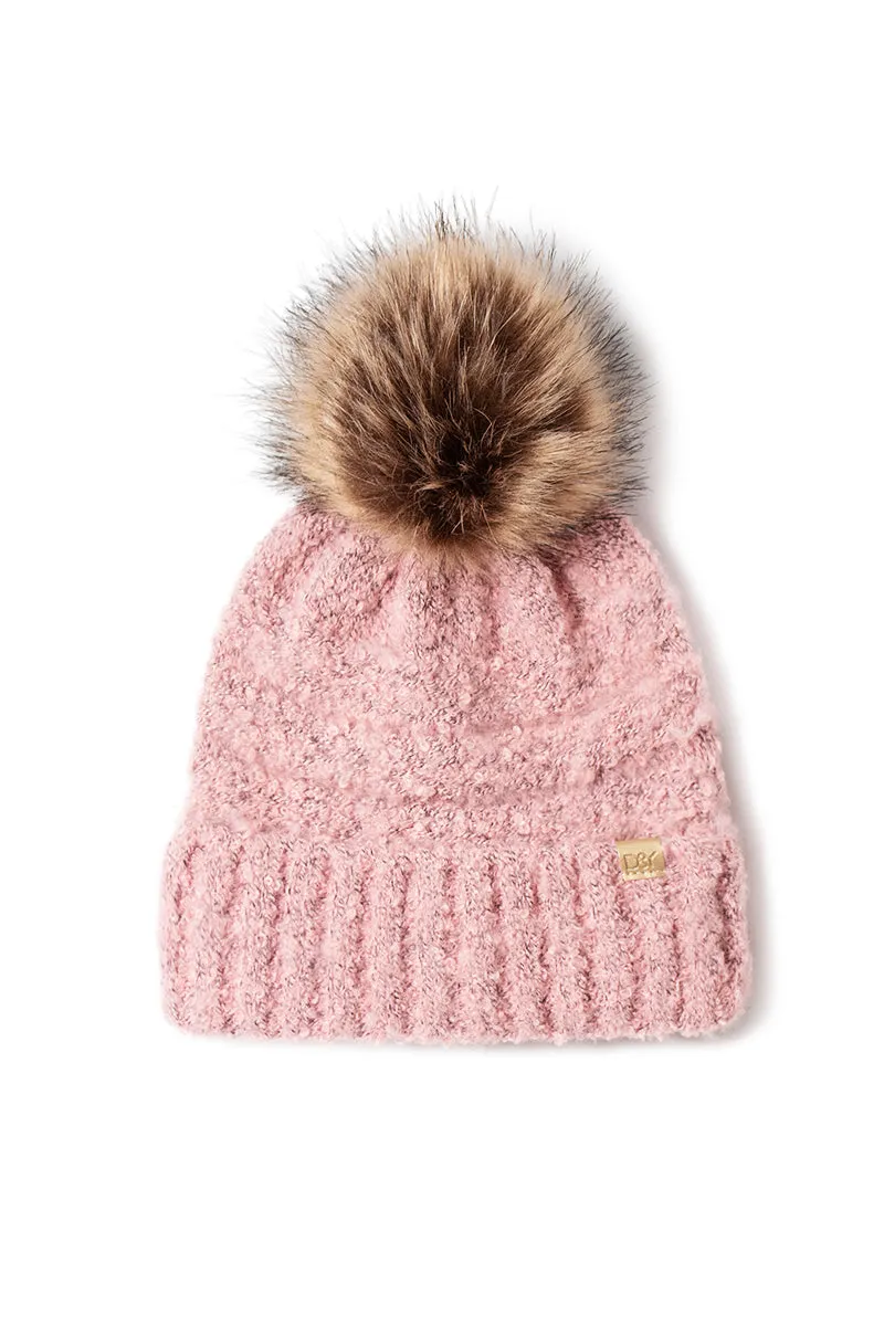 ABB1579 - Brushed boucle beanie with faux fur pom