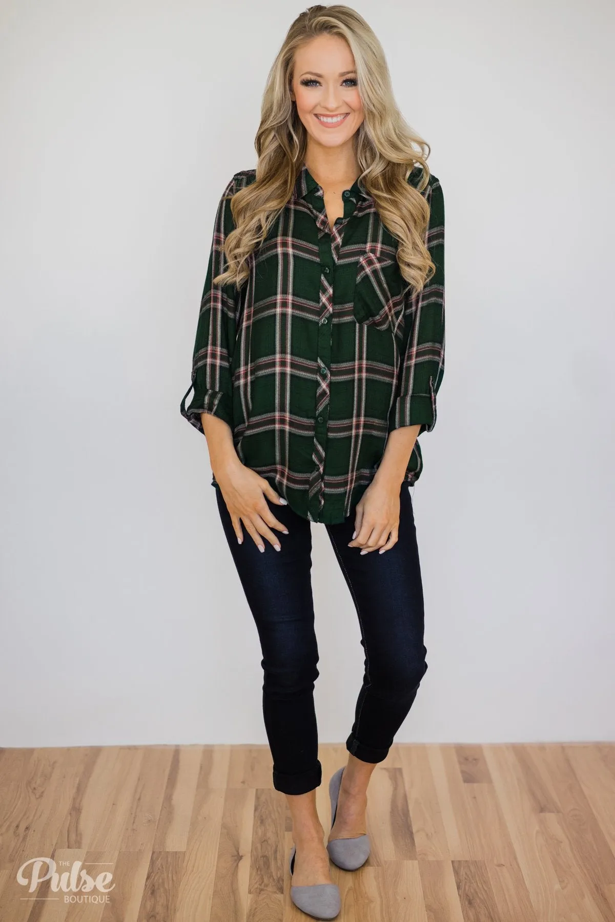 All Seasons Plaid Top- Hunter Green