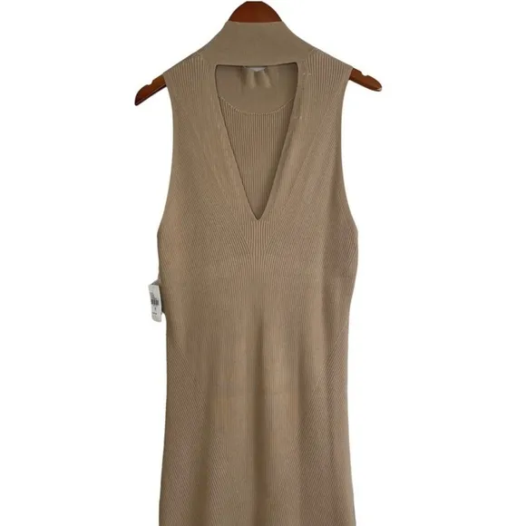 ANTHROPOLOGIE Mock Neck Back Cutout Ribbed Asymmetrical Hem Maxi Dress large