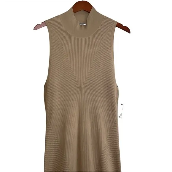 ANTHROPOLOGIE Mock Neck Back Cutout Ribbed Asymmetrical Hem Maxi Dress large