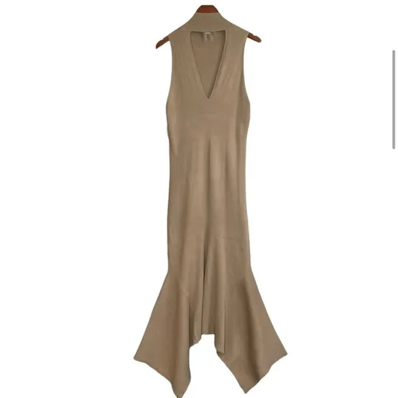 ANTHROPOLOGIE Mock Neck Back Cutout Ribbed Asymmetrical Hem Maxi Dress large