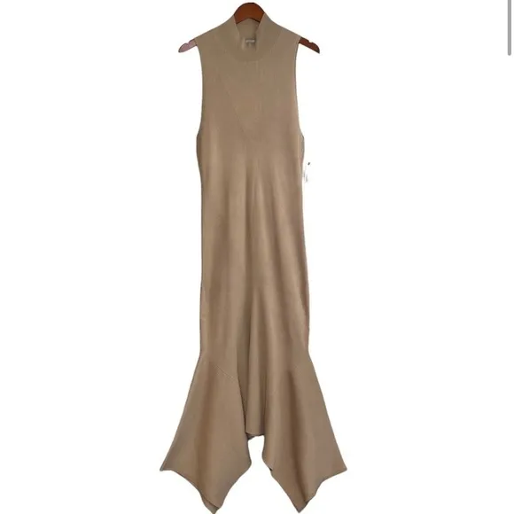 ANTHROPOLOGIE Mock Neck Back Cutout Ribbed Asymmetrical Hem Maxi Dress large