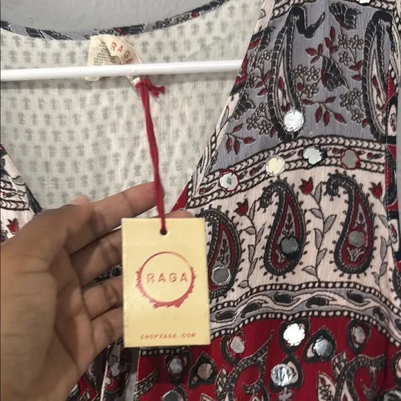 Anthropologie raga Red and Black Maxi batik maxi Dress boho
