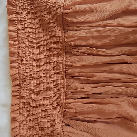 Anthropologie Smocked Sheer Maxi Skirt Tan