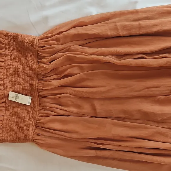 Anthropologie Smocked Sheer Maxi Skirt Tan