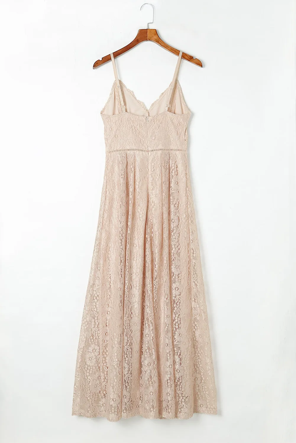 Apricot Spaghetti Strap V-Neck Lace Maxi Dress