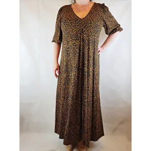 Asos Curve pre-owned black and brown animal print maxi dress size UK 18