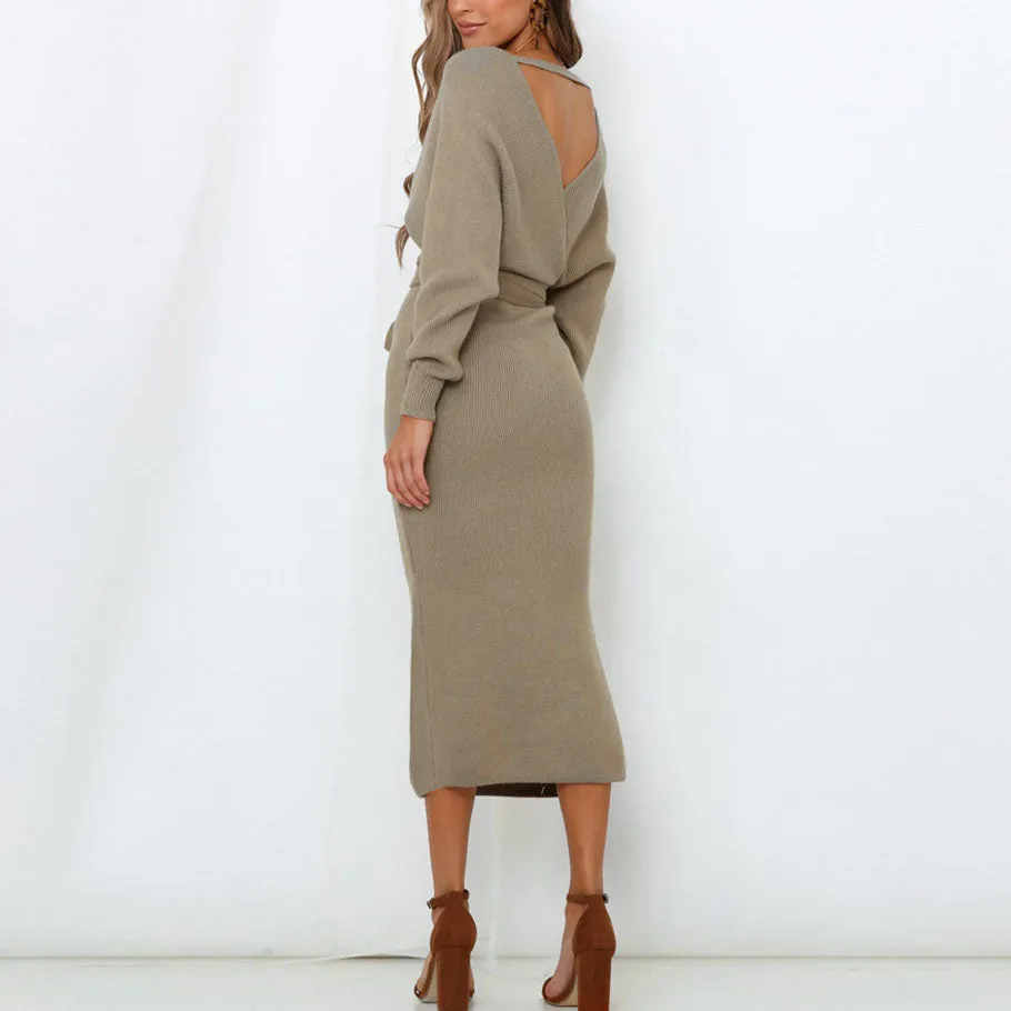 Autumn and Winter Fashion Dress Solid Color Bat Sleeve Dress