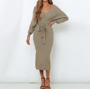 Autumn and Winter Fashion Dress Solid Color Bat Sleeve Dress