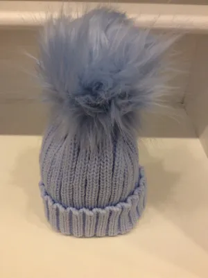 Baby Blue Pom Pom Hat  (Faux Fur)