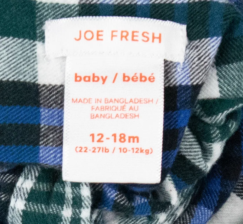 BABY BOY SIZE 12/18 MONTHS - JOE FRESH, Long-sleeve Flannel Dress Shirt EUC B34