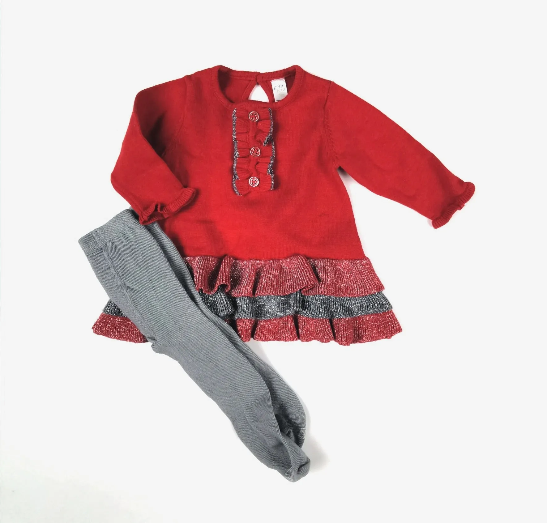 BABY GIRL SIZE 3 MONTHS - PETIT LEM, 2 Piece Matching Sweater Dress   Leggings Set EUC B24