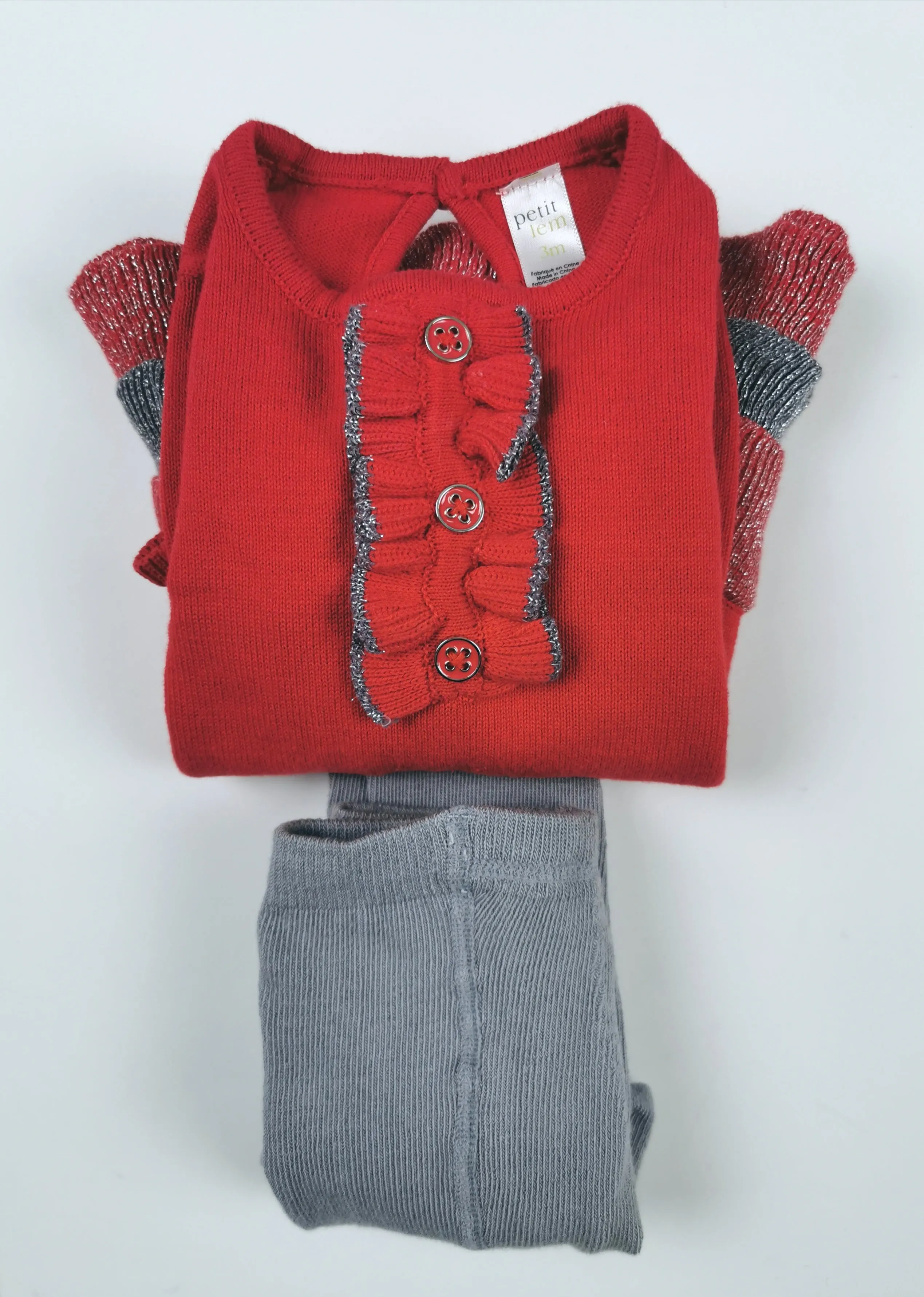 BABY GIRL SIZE 3 MONTHS - PETIT LEM, 2 Piece Matching Sweater Dress   Leggings Set EUC B24