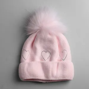 Baby Girls Pink Fur Pom Knitted Hat - Sweetheart