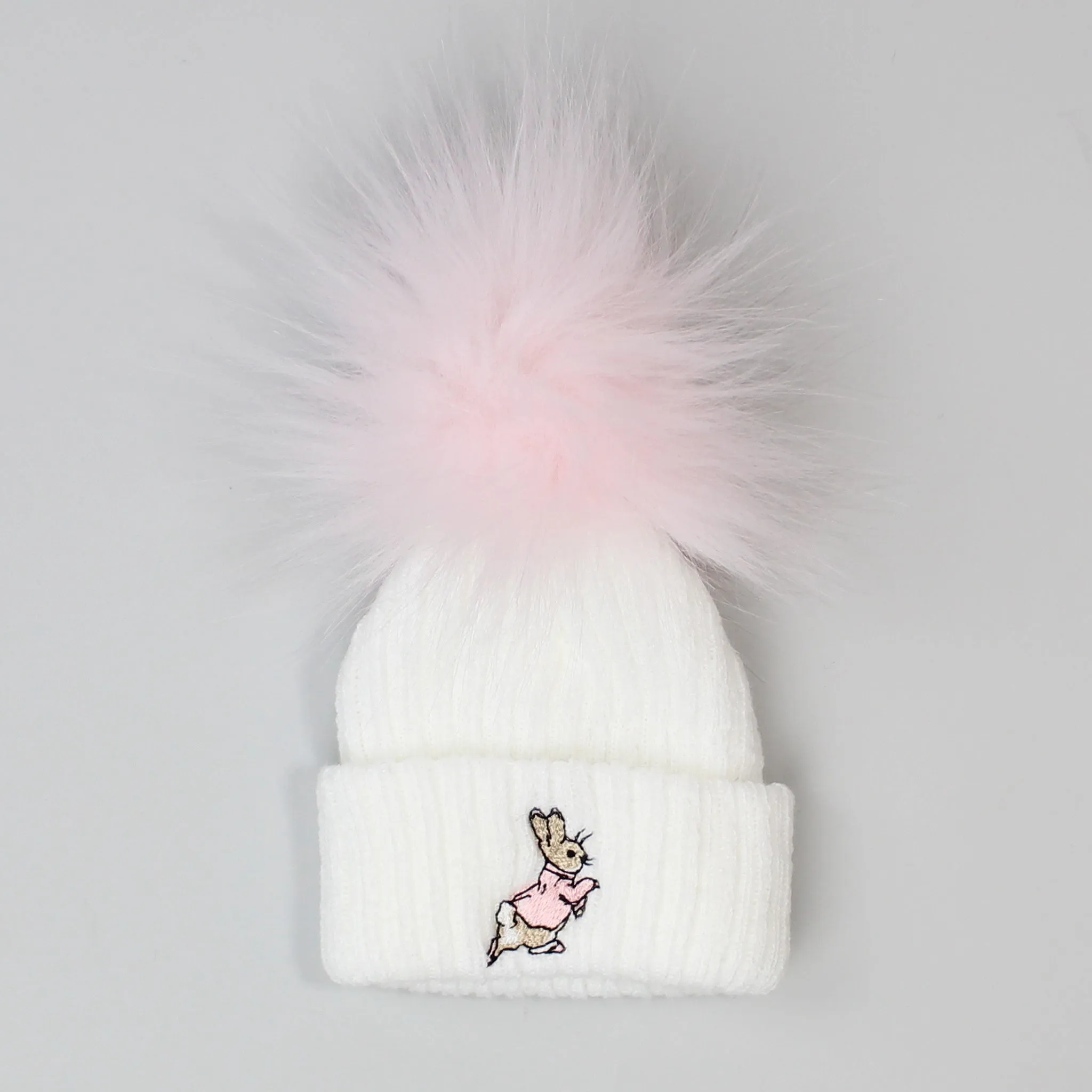 Baby Girls Rabbit Pom Hat - White