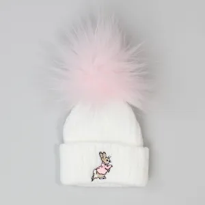 Baby Girls Rabbit Pom Hat - White