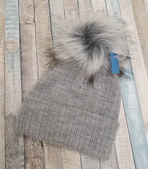 Baby Grey Single Faux Fluffy Fur Pom Pom Hat