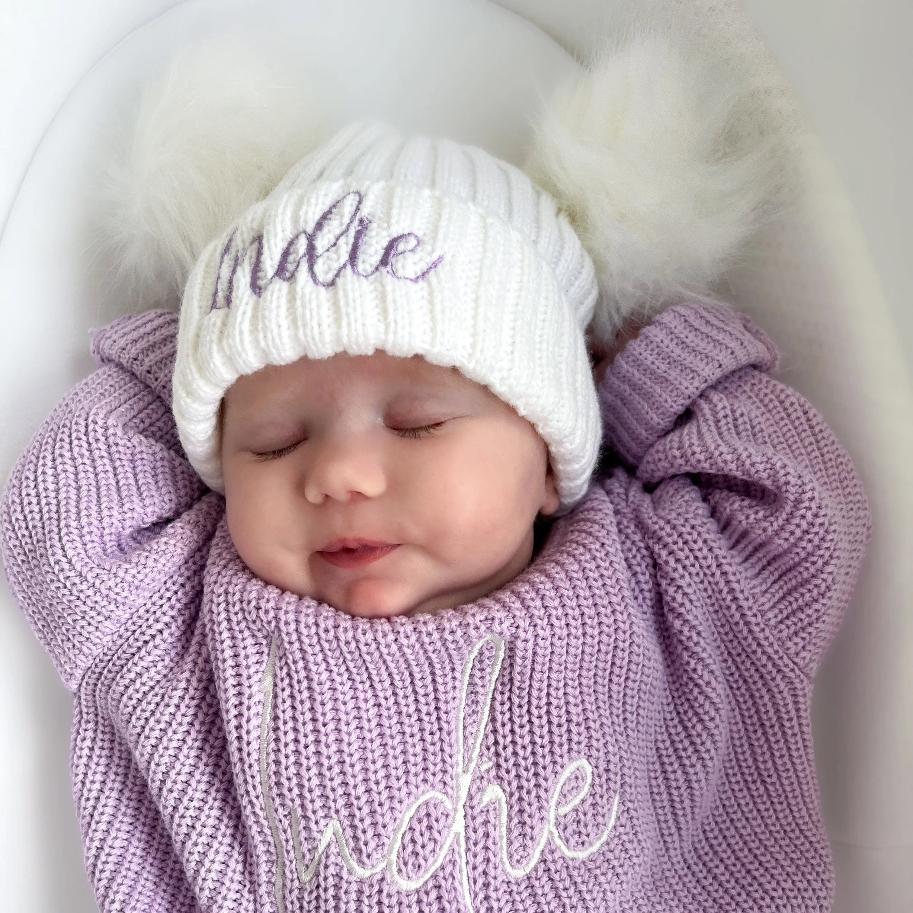 Baby Personalised Double Pom Hat