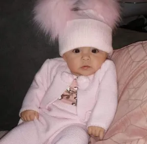 Baby Pink Knitted Double Pink Fluffy Faux Fur Pom Hat
