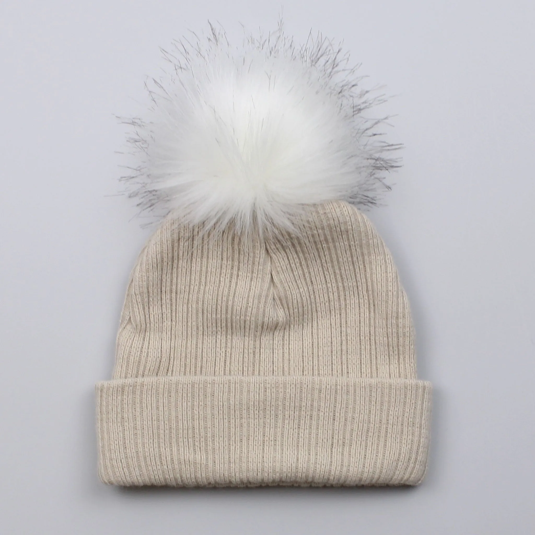 Baby Pom Hat - Beige Unisex Hat