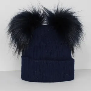 Baby Pom Hat - Double Pom - Navy Blue