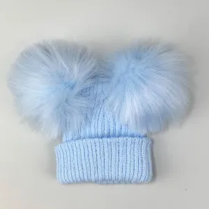 Baby Pom Hat - Double Pom - Pastel Blue