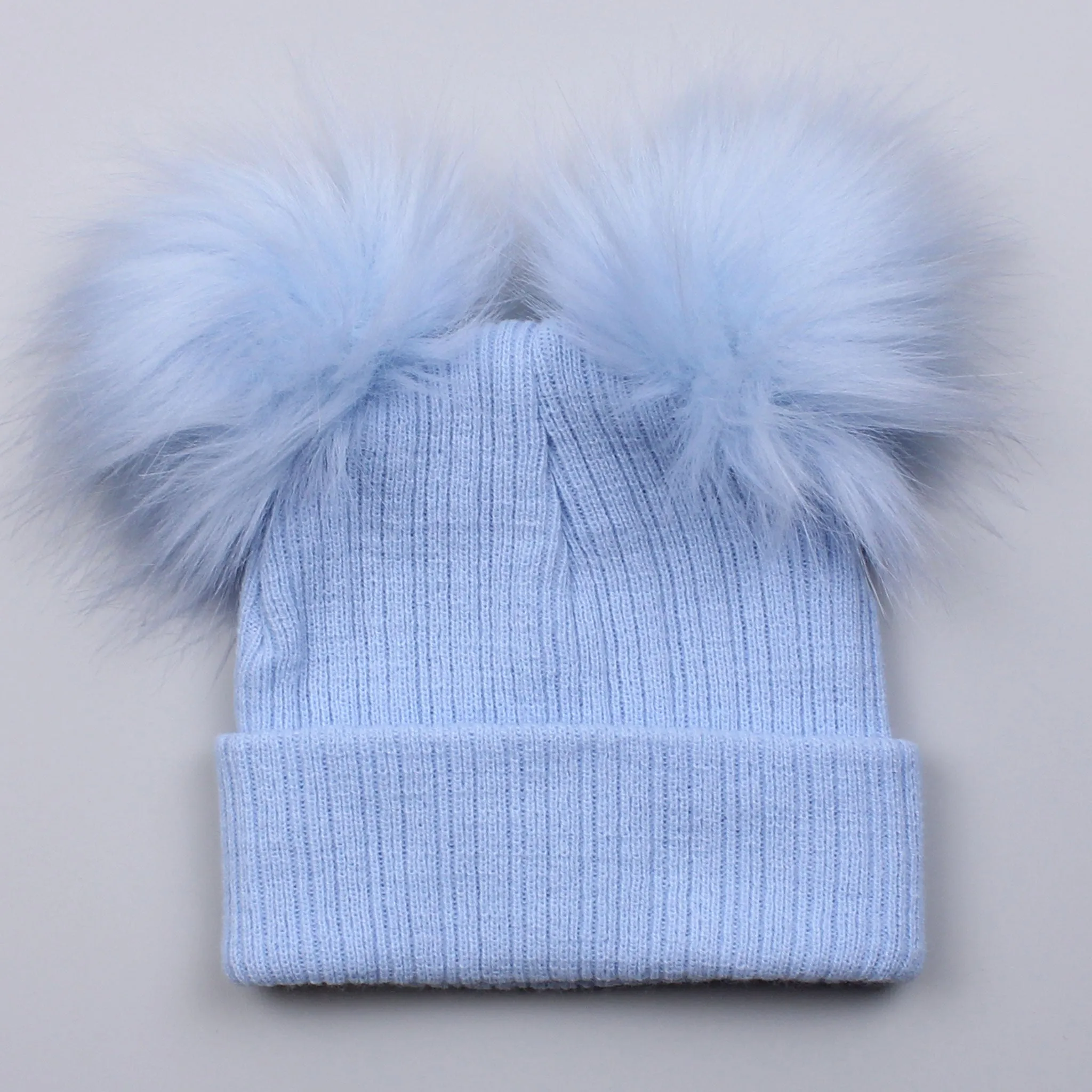 Baby Pom Hat - Double Pom - Pastel Blue