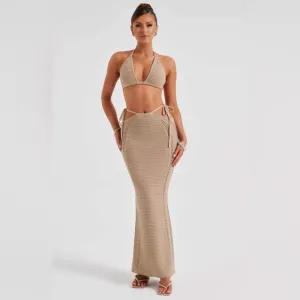 BABYBOO JIA MAXI SKIRT AND TOP- BEIGE SIZE S