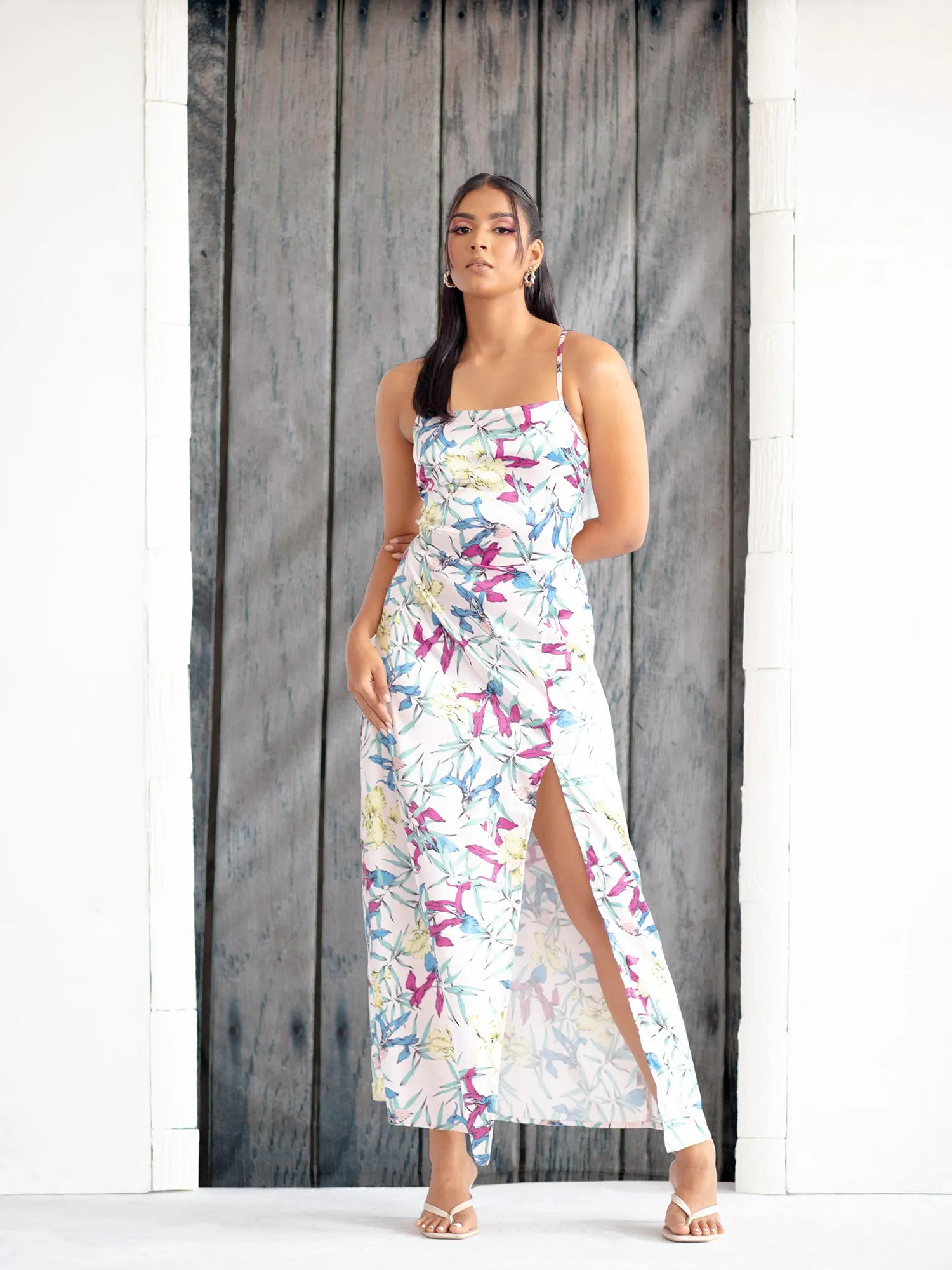 Back Tie-up-Side-Slit -Maxi-Dress