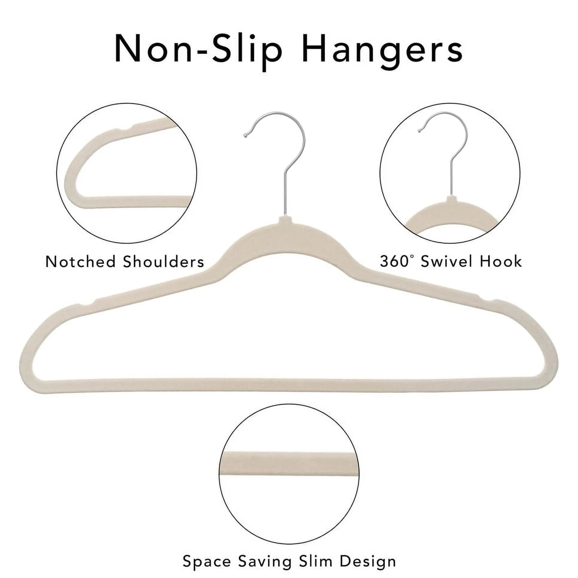 Better Homes & Gardens Non-Slip Velvet Adult Clothing Hangers, Beige, 30 Count - new