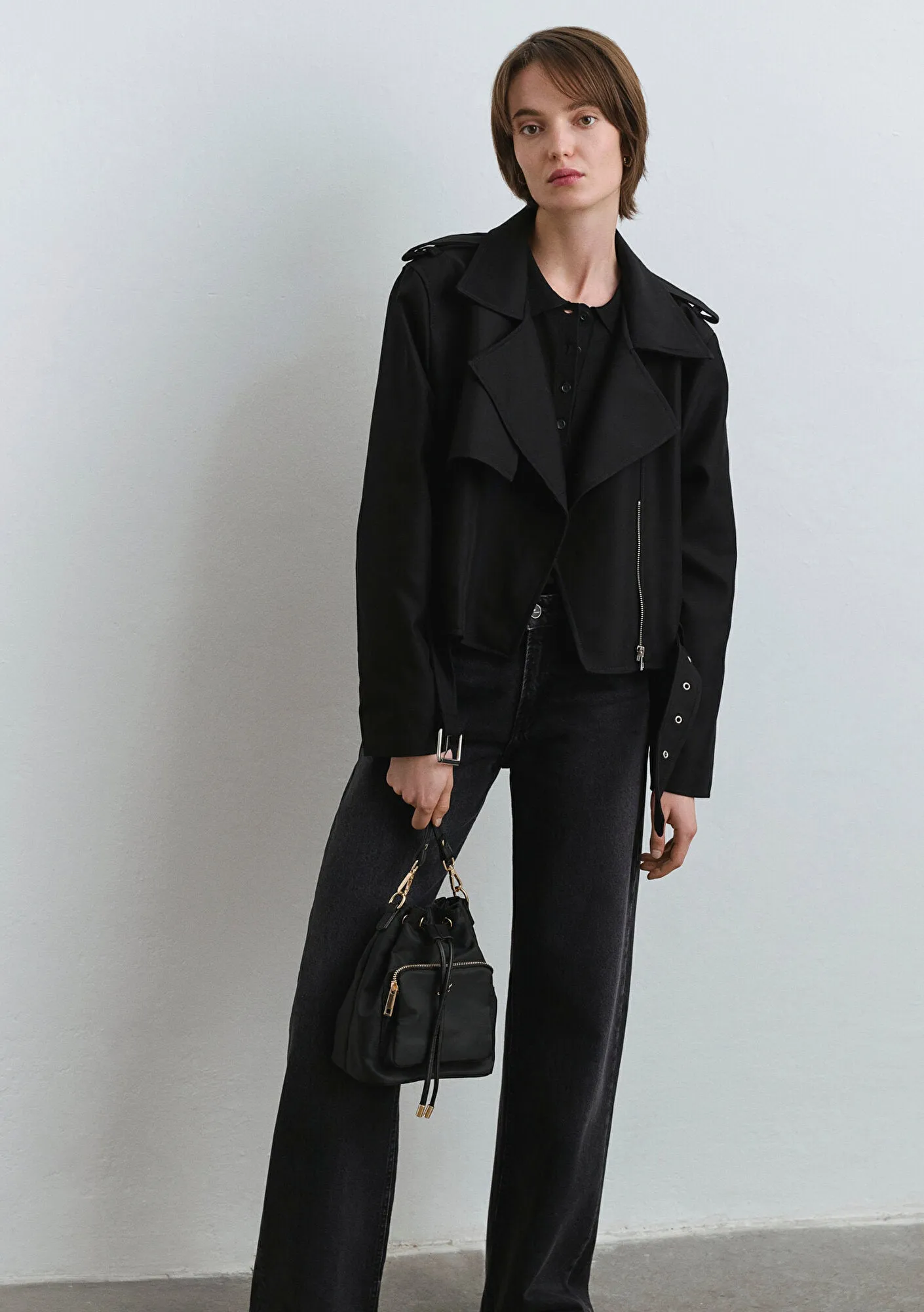 Black Crop Trench Coat