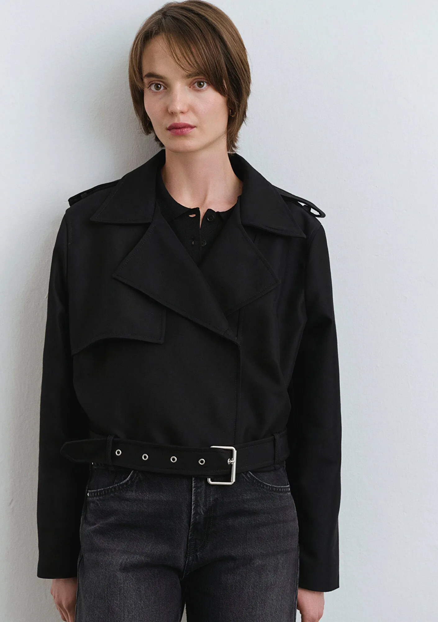 Black Crop Trench Coat