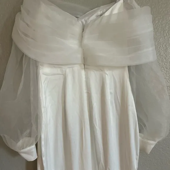Blissfully Loved White Satin Organza Off-the-Shoulder Maxi Dress