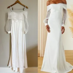 Blissfully Loved White Satin Organza Off-the-Shoulder Maxi Dress