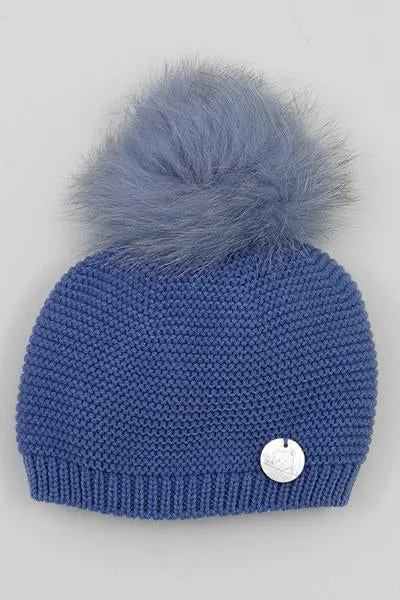 Blue Faux Fur Beanie Hat