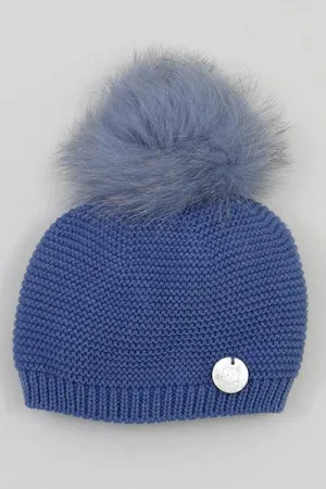 Blue Faux Fur Beanie Hat